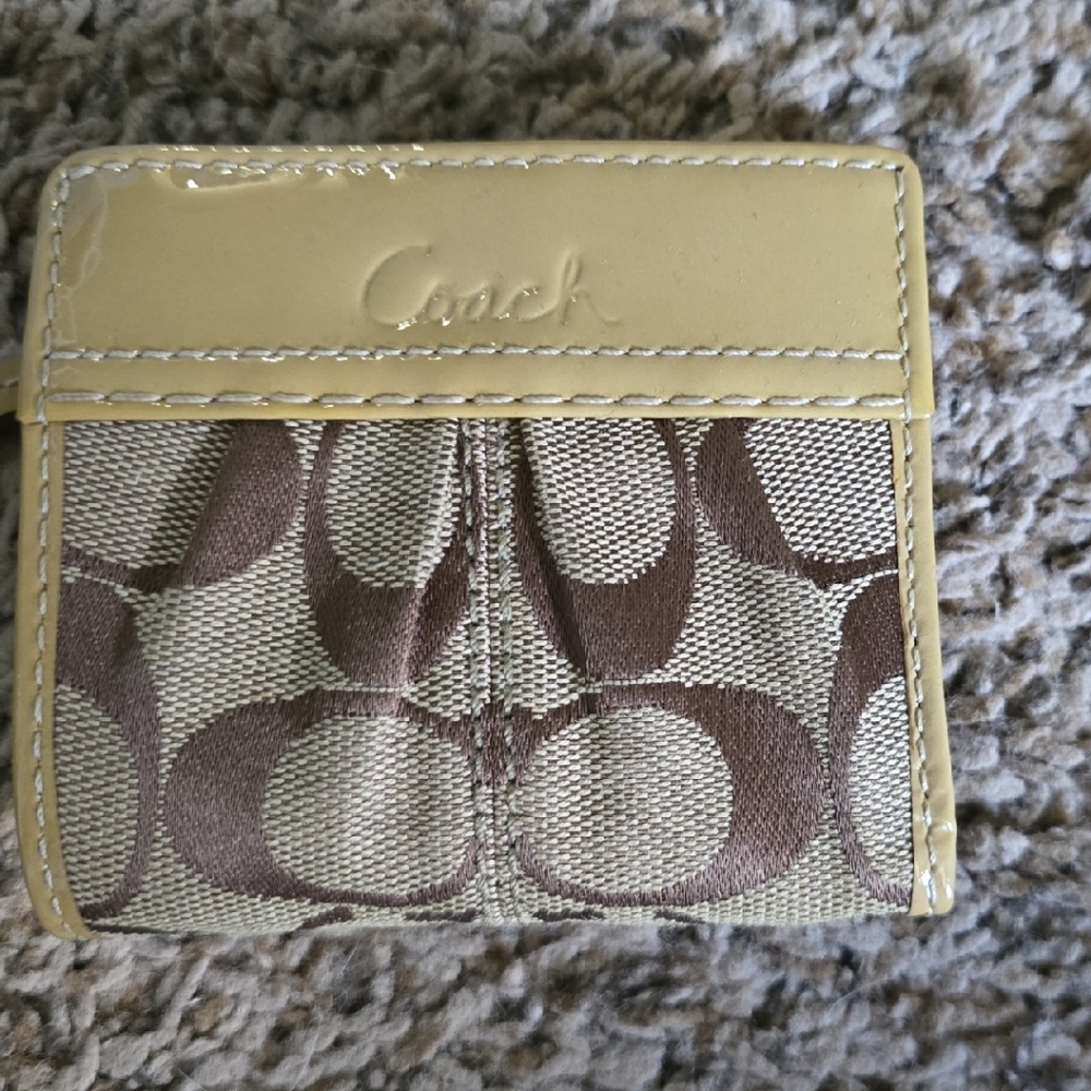 Coach Signature Pattern Wallet in Beige and Yellow